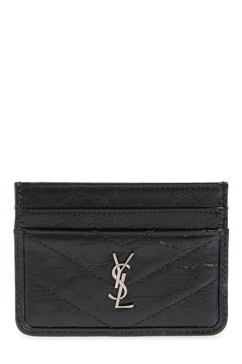 Niki Matelassé Leather Card Case, Main, color, NOIR