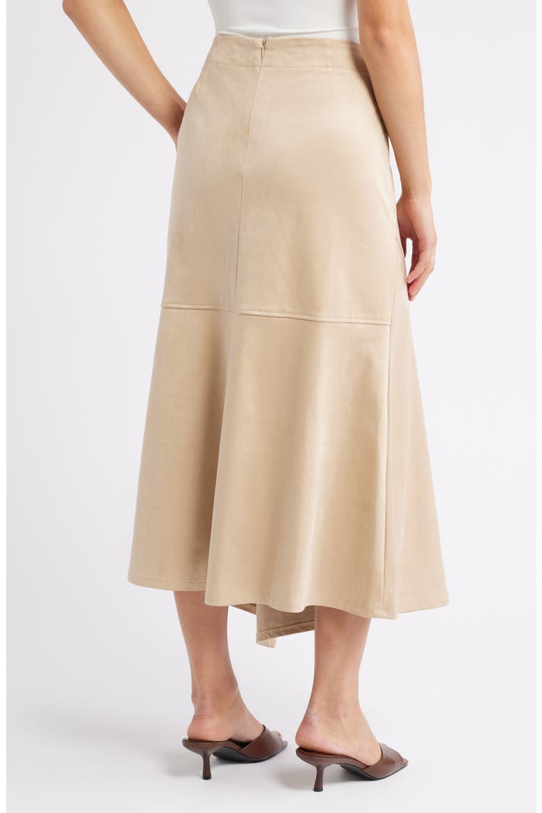 Asymmetrical Hem Faux Suede Midi Skirt, Alternate, color, CHAMPAGNE