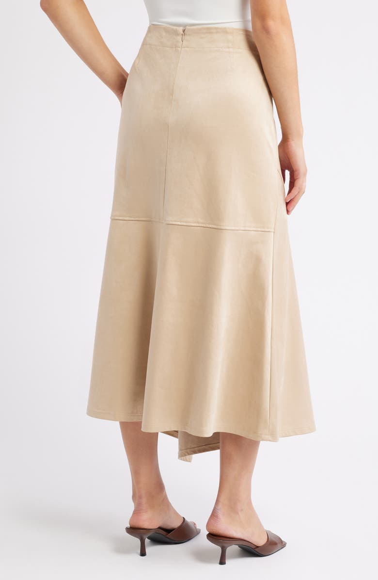 CITY BLUES Asymmetrical Hem Faux Suede Midi Skirt, Alternate, color, Champagne