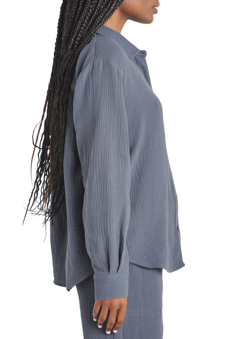 Adele Oversize Cotton Gauze Button-Up Shirt, Alternate, color, WASHED ASH NAVY