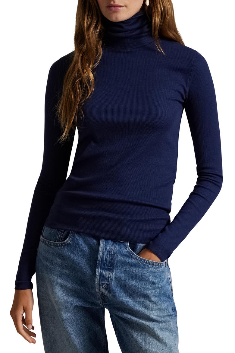 Rib Turtleneck Top, Main, color, NEWPORT NAVY