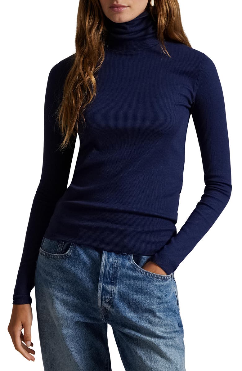 Polo Ralph Lauren Rib Turtleneck Top, Main, color, Newport Navy