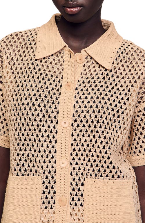 Sandro Rhinestone Cardigan In Sand