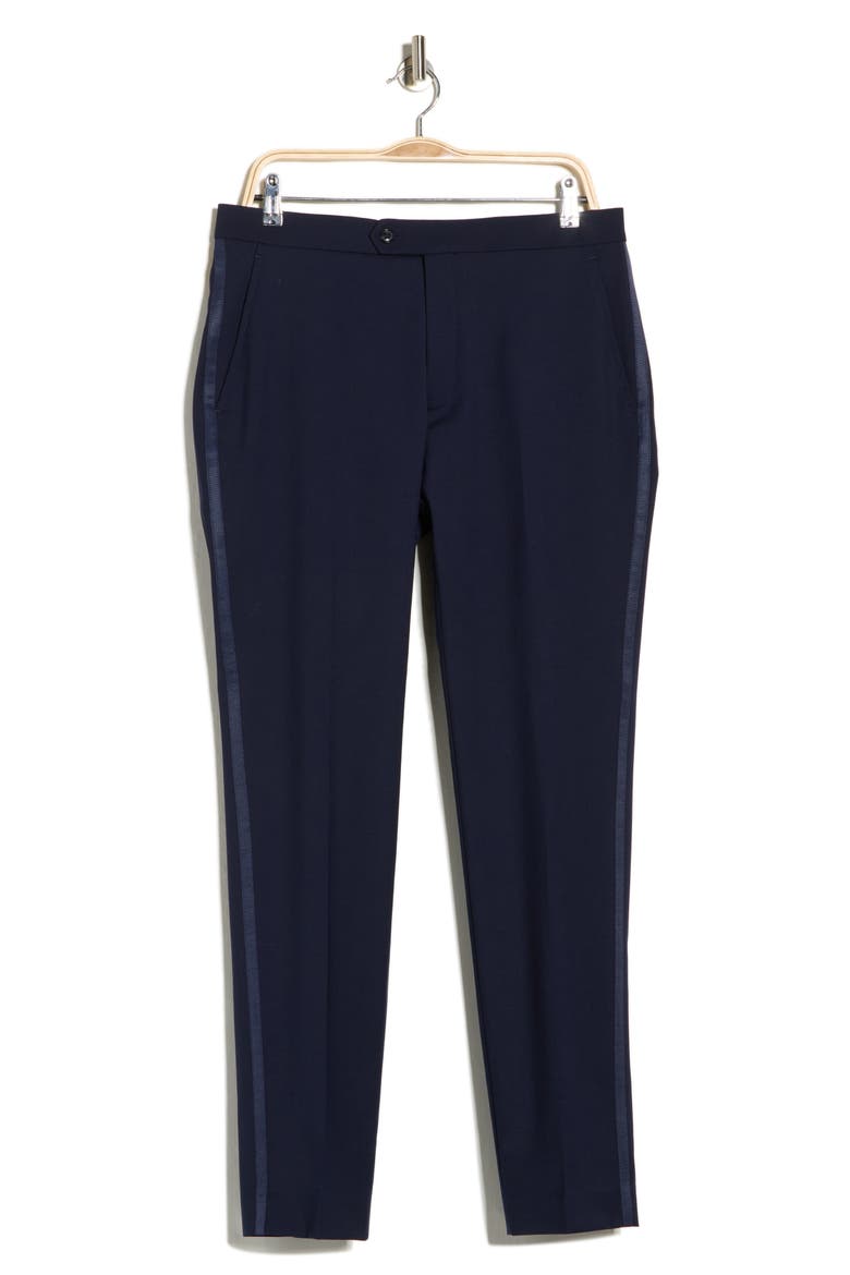 Flat Front Wool Blend Tuxedo Pants, Alternate, color, NAVY TWILL