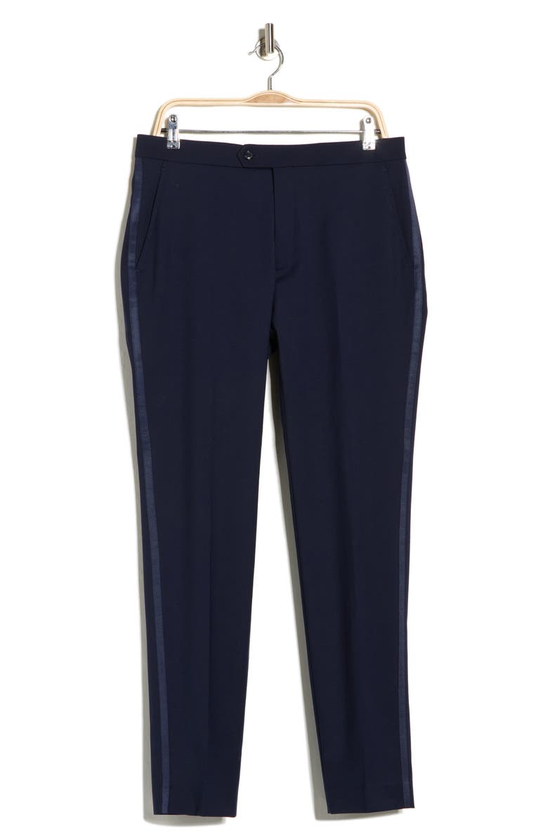 Tommy Hilfiger Flat Front Wool Blend Tuxedo Pants, Alternate, color, Navy Twill