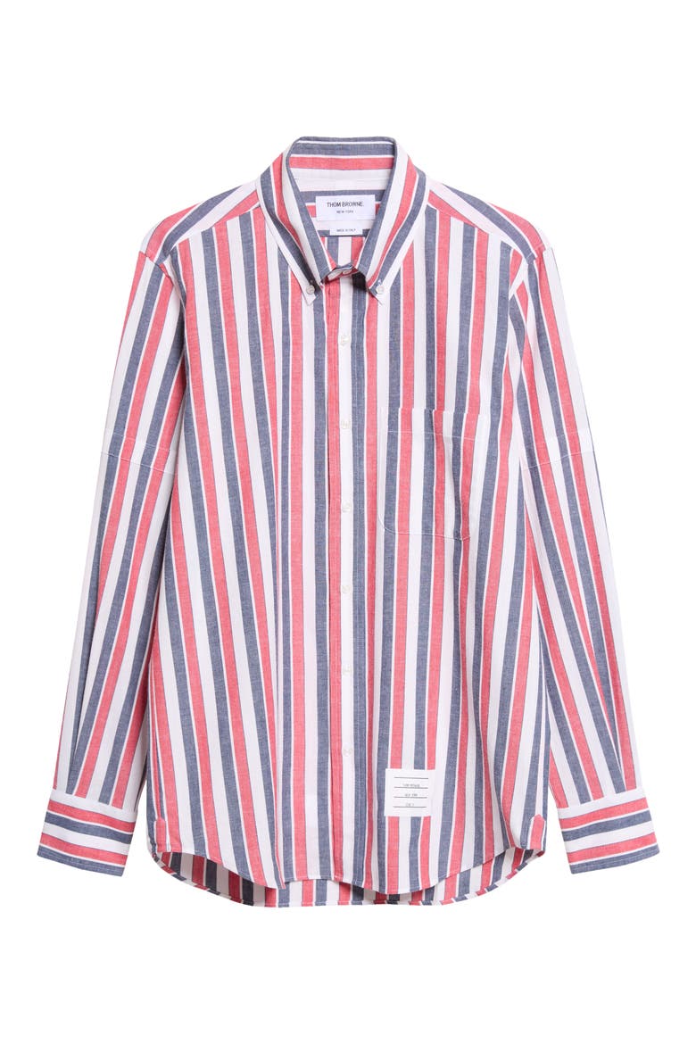 Straight Fit Stripe Cotton Button-Down Shirt, Alternate, color, RED W/ BLUE WHITE