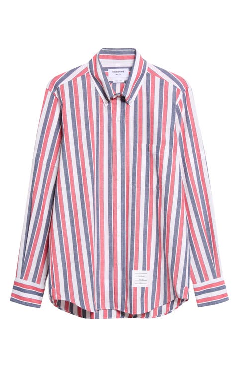 Straight Fit Stripe Cotton Button-Down Shirt
