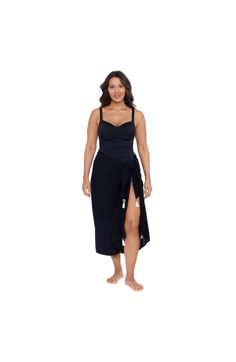 Trimshaper Adjustable Side Tie Tassel Pareo Swimsuit Coverup, Main, color, Black