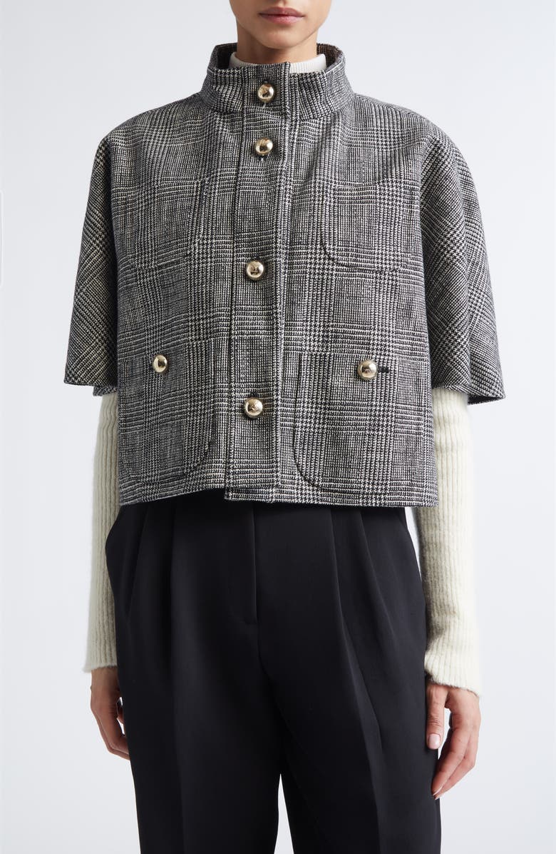 Max Mara Aeuro Glen Plaid Convertible Cashmere Cape, Main, color, Tawny Bronze Brown