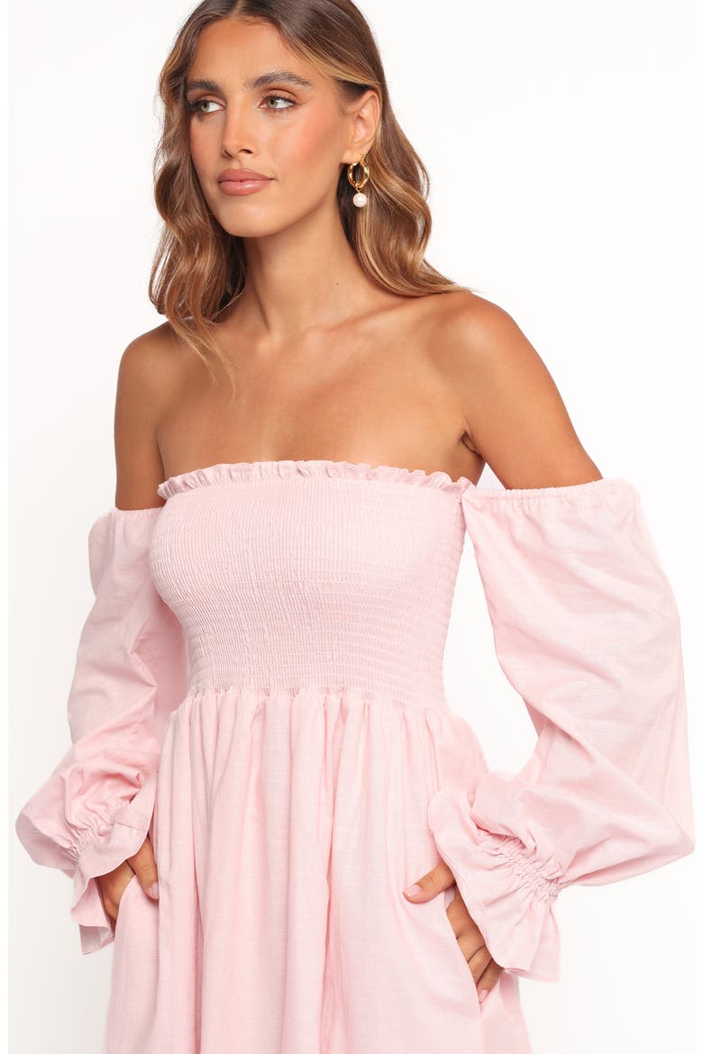 Domenica Off the Shoulder Linen Blend Midi Dress, Alternate, color, PINK