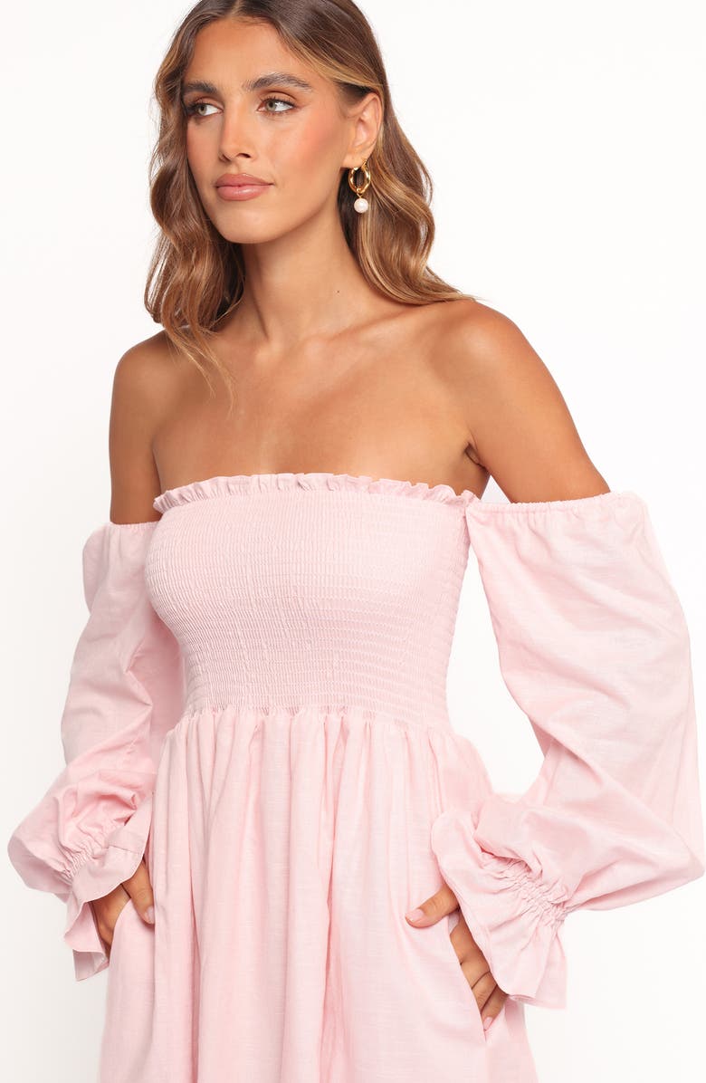 Petal & Pup Domenica Off the Shoulder Linen Blend Midi Dress, Alternate, color, Pink