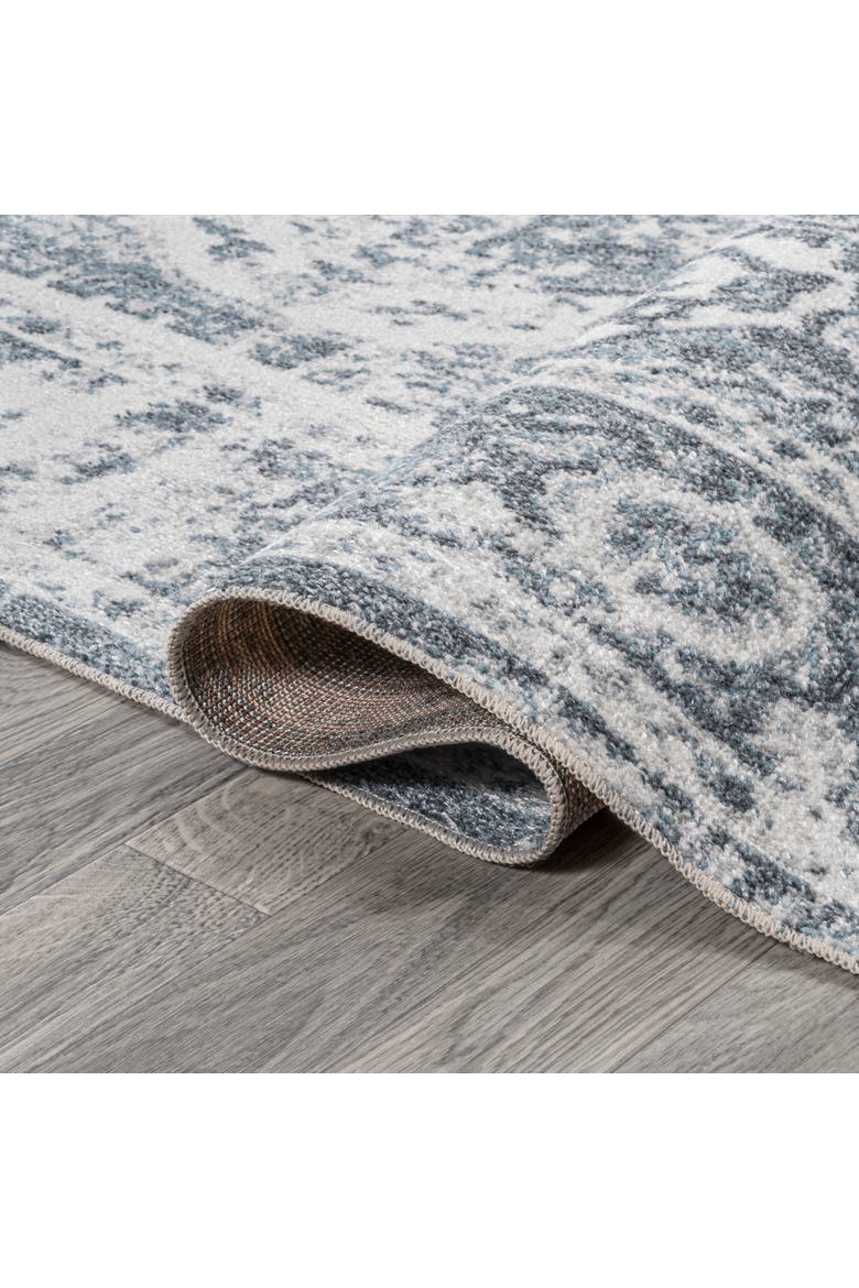 Keesha Bold Distressed Medallion Low-Pile Machine-Washable Area Rug, Alternate, color, Cream/Blue