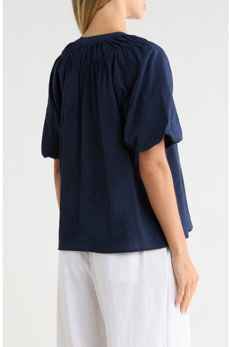 Embroidered Puff Sleeve Top, Alternate, color, NAVY STILL
