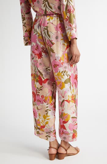 関税込【S Max Mara】［LEDA］ シルク 柄ツイル パジャマパンツ Max Mara Leda Floral Silk Pants | Nordstrom