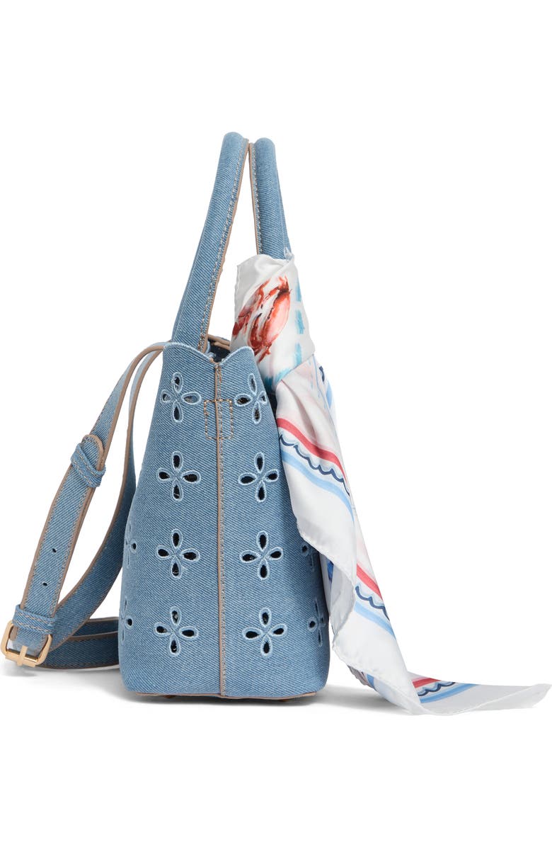 Nanette Lepore Eyelet Embroidered Denim Satchel, Alternate, color, Blue Jeans / Americana Scarf