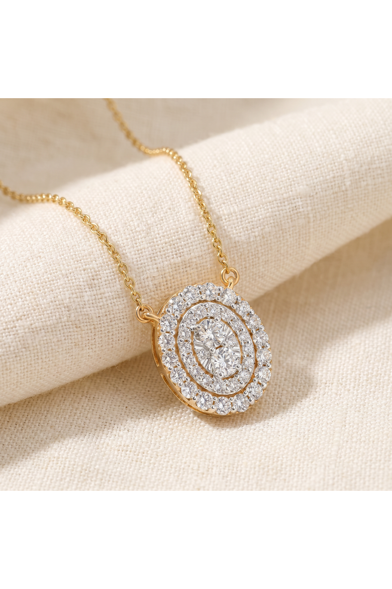 .85Ct Oval Diamond Halo Pendant Women's Gold Necklace 14mm Tall Lab Grown, Main, color, 10k Yellow Gold