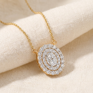 Bliss Diamond .85Ct Oval Diamond Halo Pendant Women's Gold Necklace 14mm Tall Lab Grown