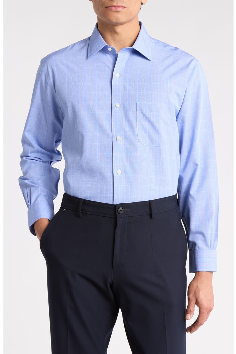 Regular Fit Plaid Non-Iron Cotton Dress Shirt, Main, color, BLUE