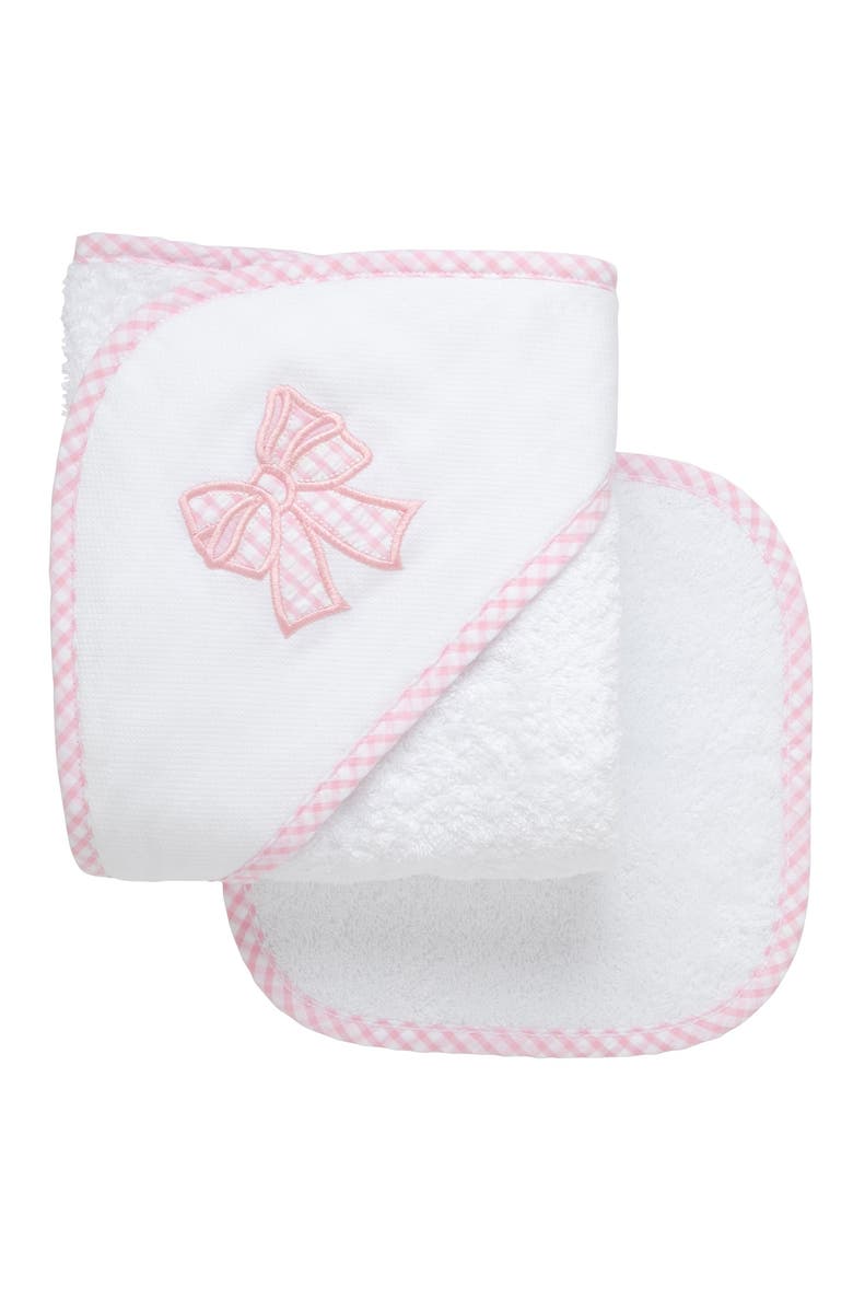 3 Marthas Pretty in Pink Applique Hooded Towel & Washcloth Set, Main, color, Pink Bow