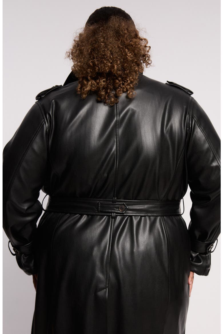 Water Resistant Faux Leather Trench Coat, Alternate, color, BLACK