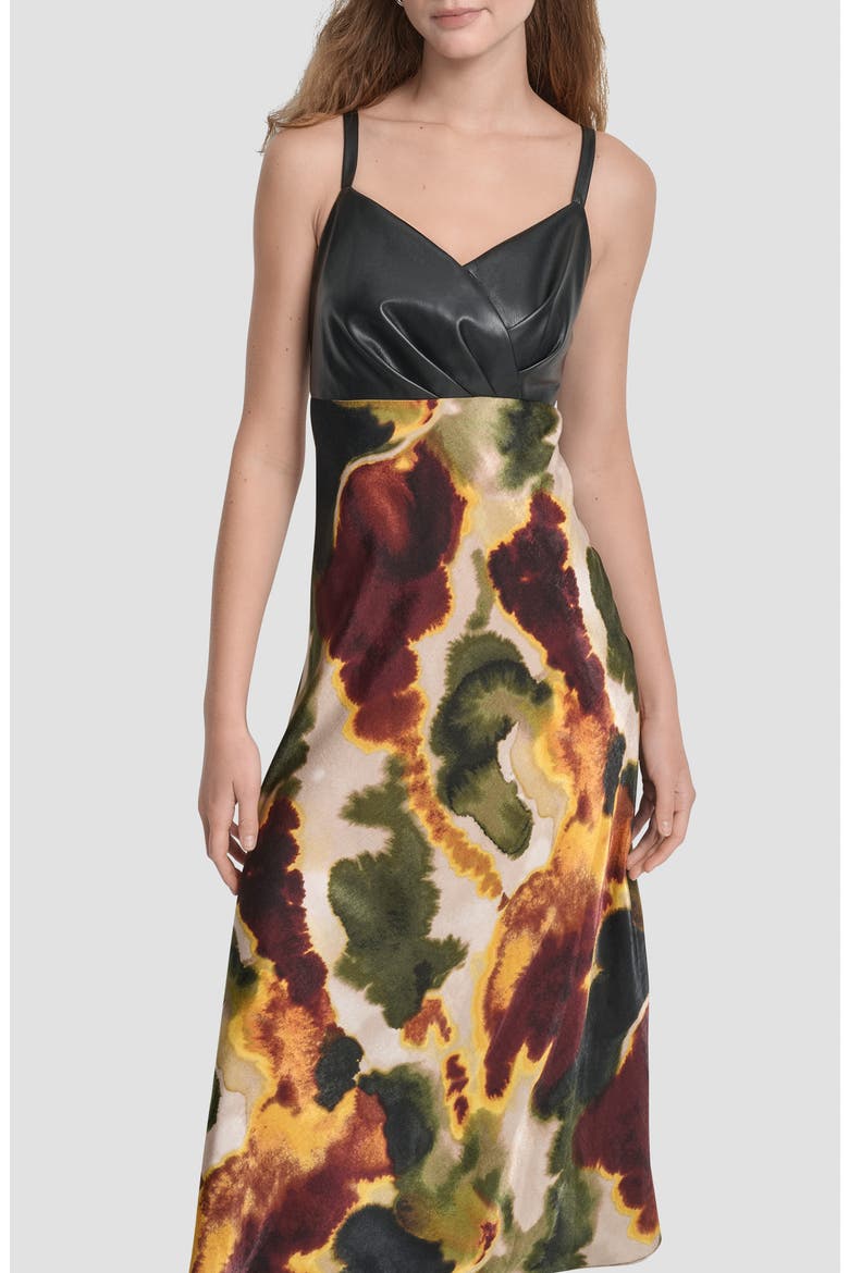 Faux Leather Mixed Media Midi Dress, Alternate, color, INK DIFFUSION