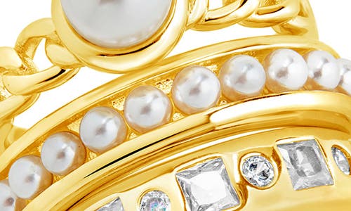 Sterling Forever Kimber Set Of 3 Faux Pearl & Cubic Zirconia Stackable Rings In Gold