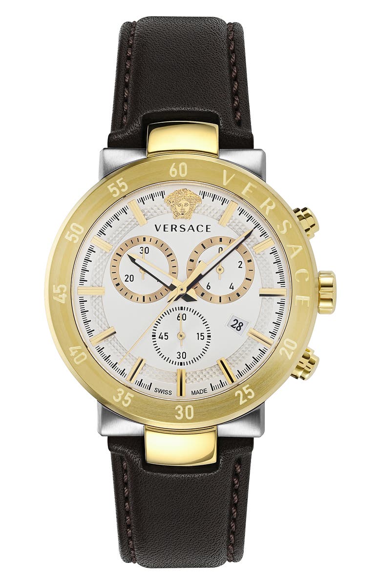 Versace Urban Mystique Quartz Chronograph Leather Strap Watch, 43mm, Main, color,