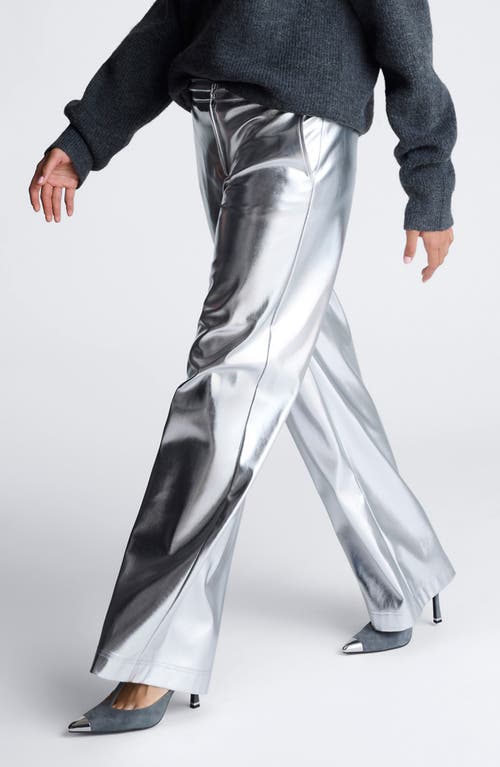 Kenneth Cole Metallic High Waist Wide Leg Pants In Silver