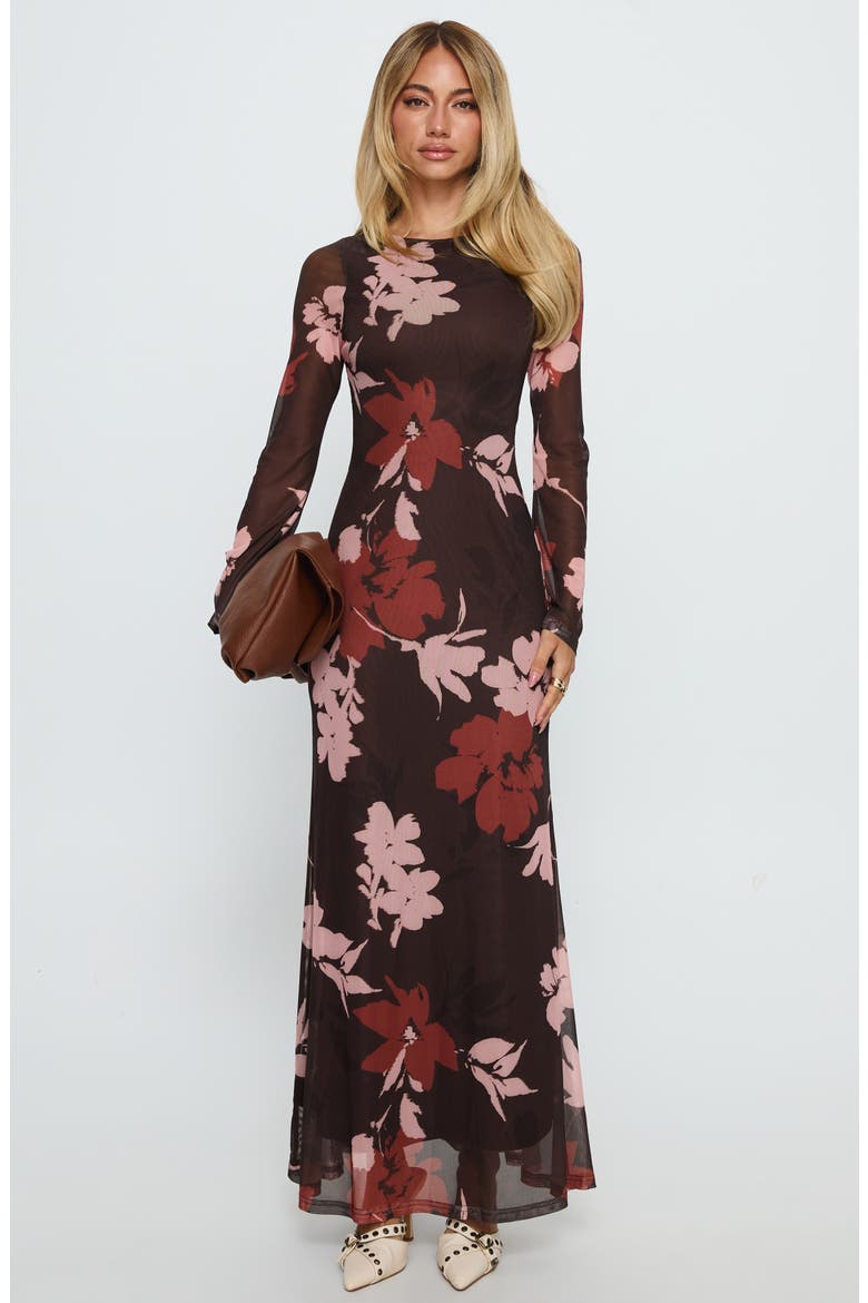 Istefania Long Sleeve Floral Maxi Dress, Alternate, color, BROWN MULTI