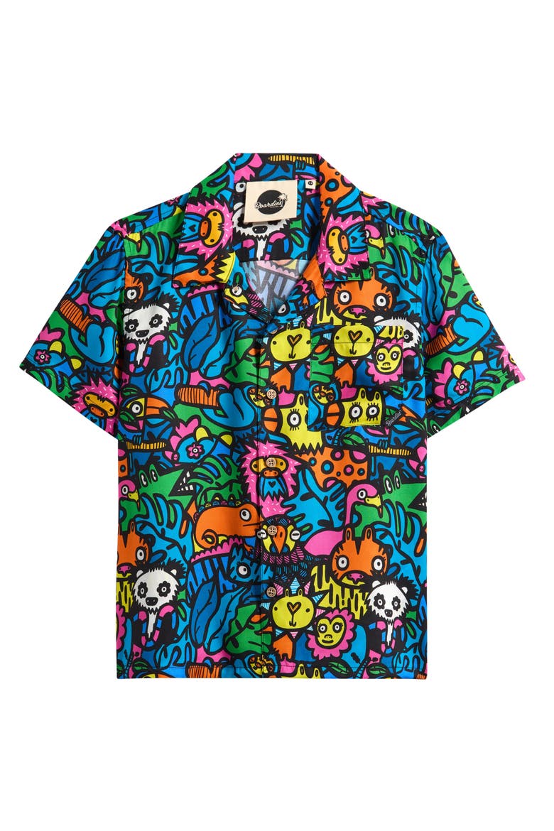 Kids' Munday Jungle Print Short Sleeve Button-Up Shirt, Main, color, MULTI