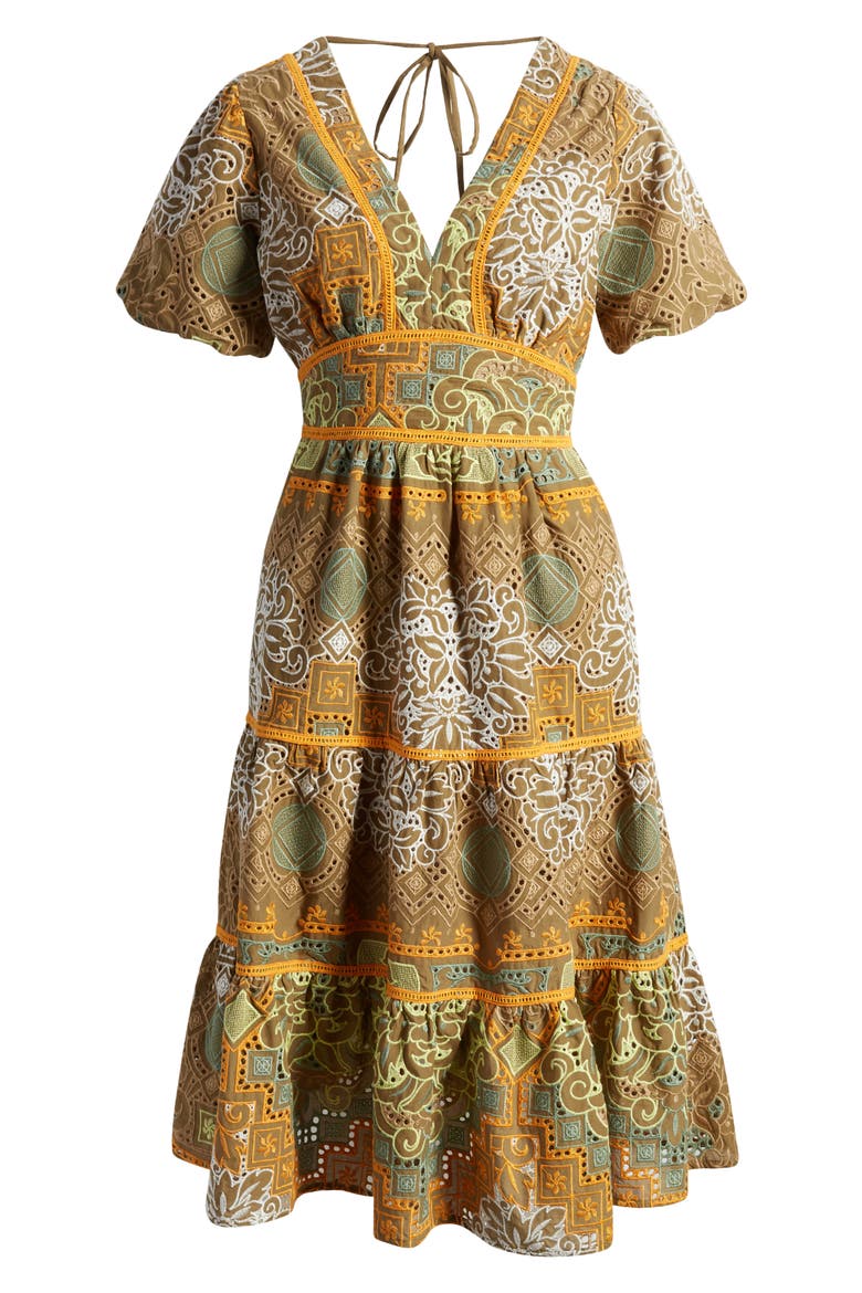 Kena Broderie Anglaise Tiered Cotton Dress, Alternate, color, OLIVE