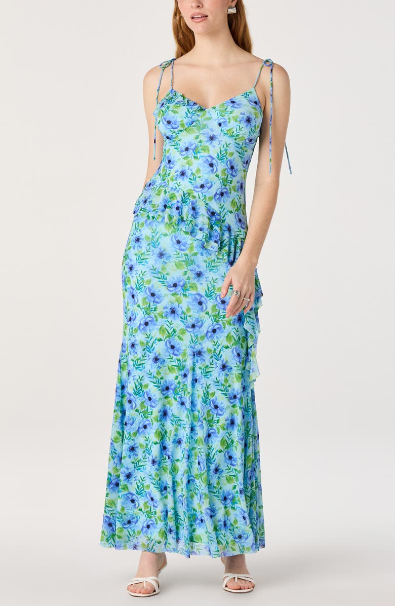 ASTR the Label Mejra Floral Print Maxi Skirt, Alternate, color, Blue Floral
