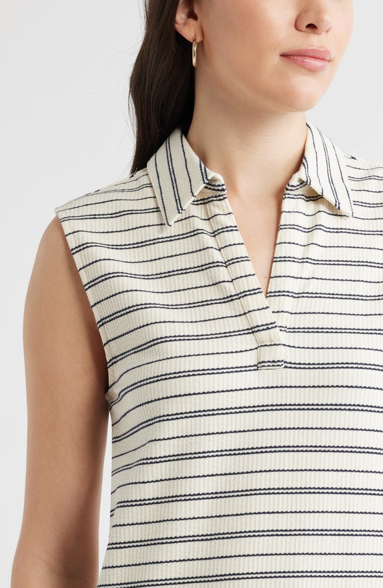 Caslon<sup>®</sup> Jacquard Henley Midi Dress, Alternate, color, Ivory- Navy Stripe