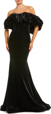 Mac Duggal Off The Shoulder Bustier Velvet Mermaid Gown