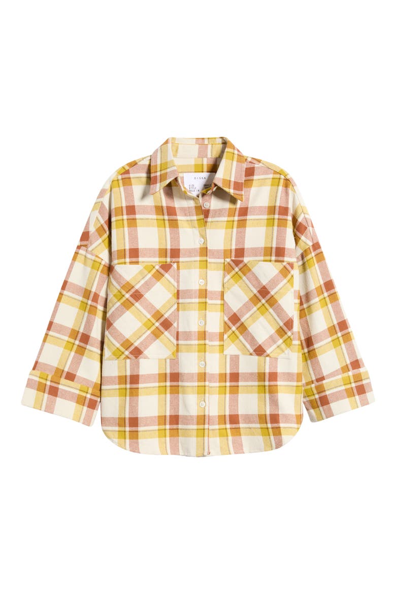 Plaid Three-Quarter Sleeve Button Shirt, Main, color, SAFFRON PLAID