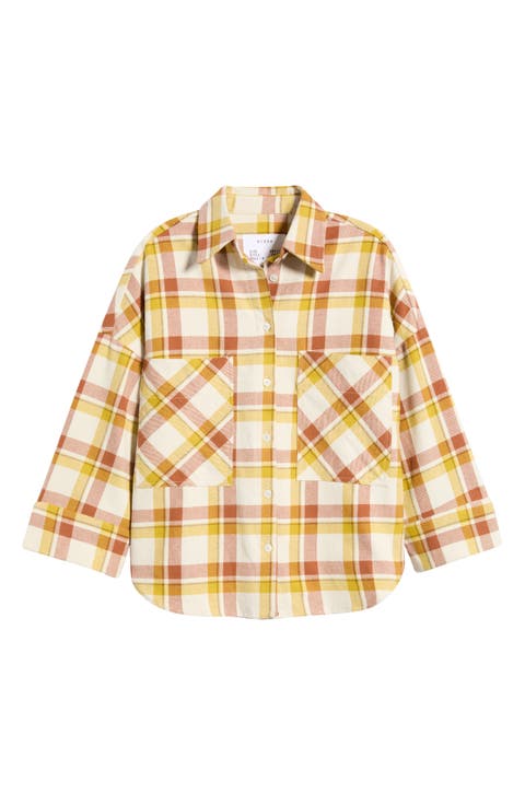 Plaid Three-Quarter Sleeve Button Shirt