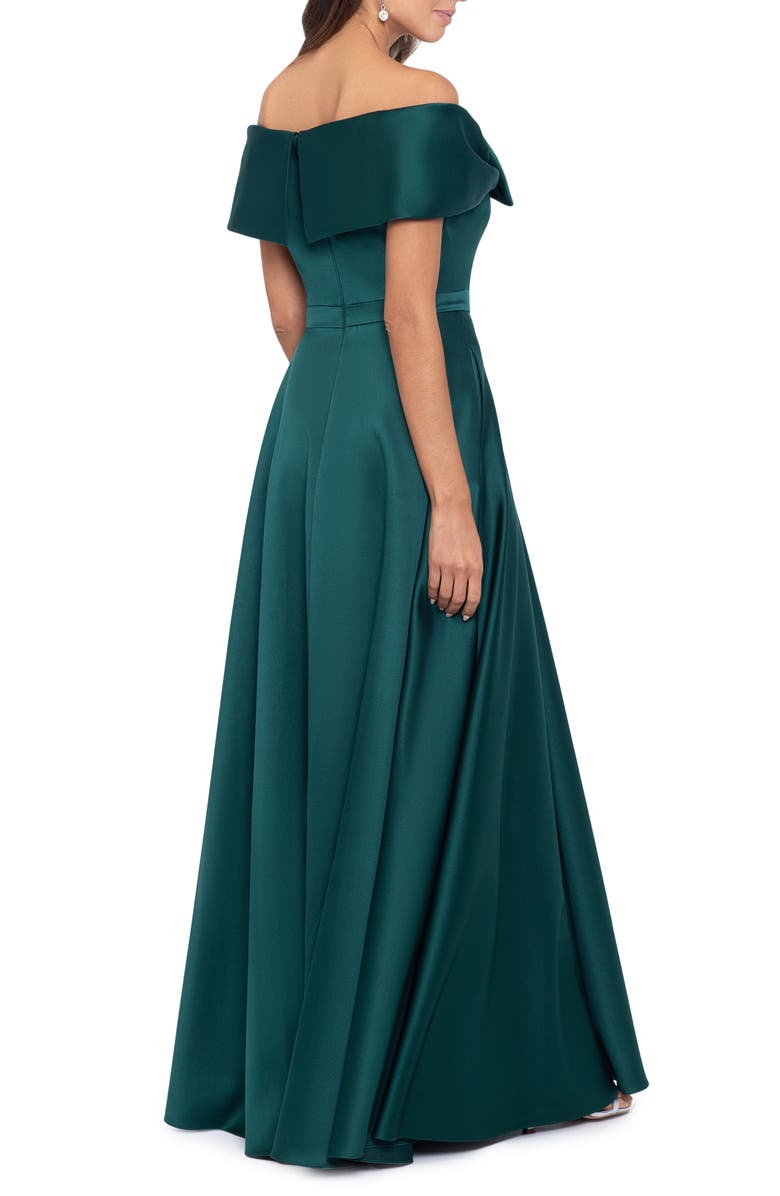 Xscape Evenings Bow Front Off the Shoulder Satin Ballgown, Alternate, color, 