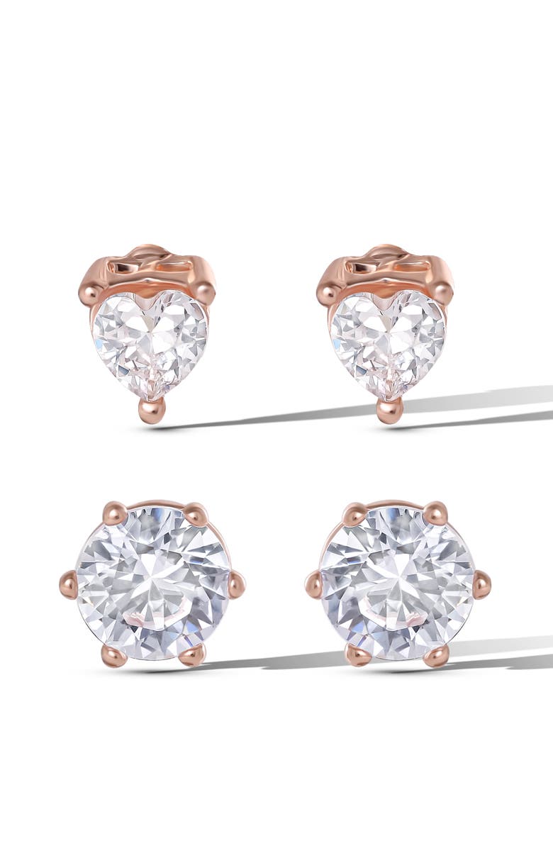 Jessica Simpson Heart and Round Crystal Stud Earring Set, 2 Pairs, Main, color, Gold Tone