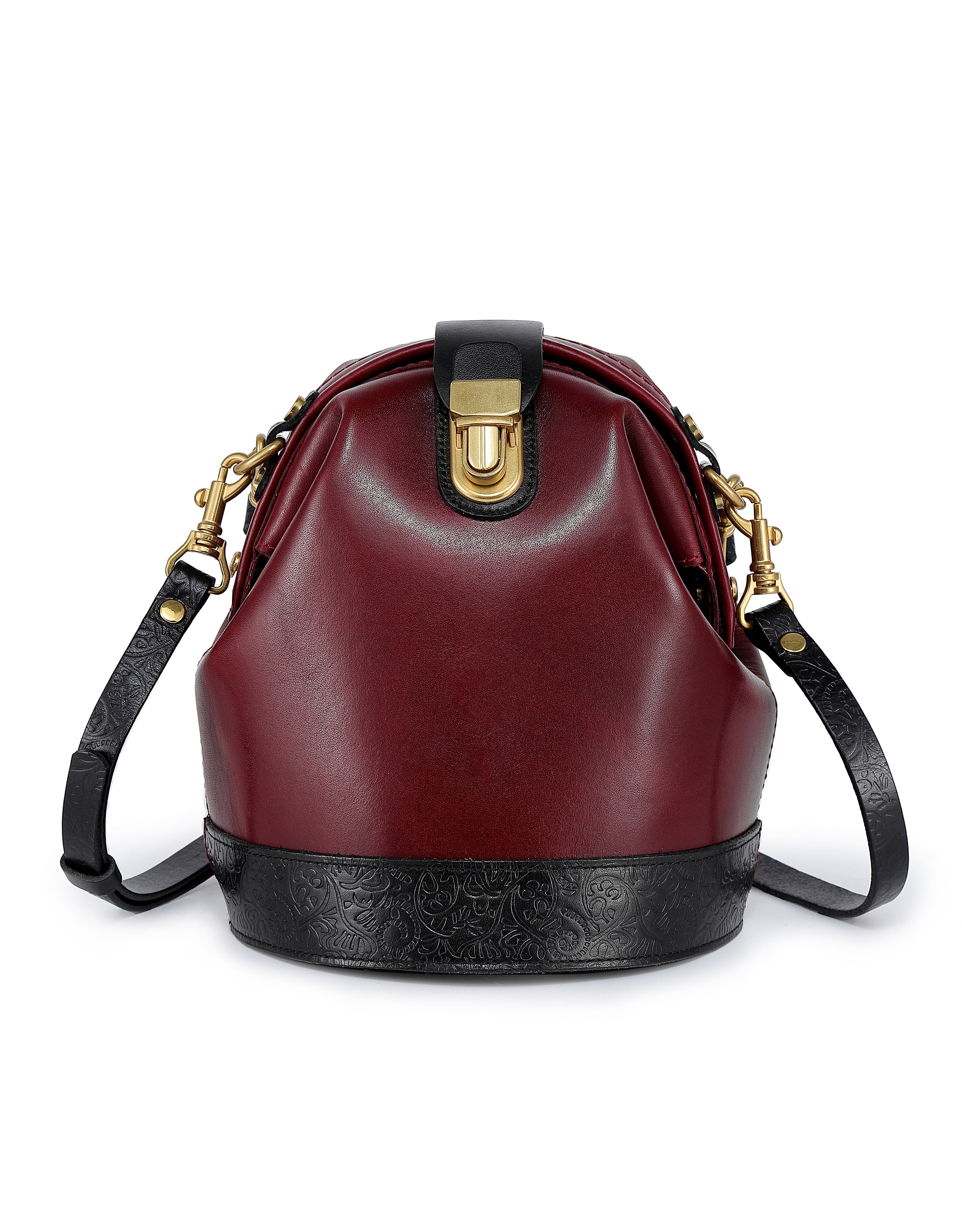 Doctor Genuine Leather Structured Bucket Crossbody, Main, color, Red