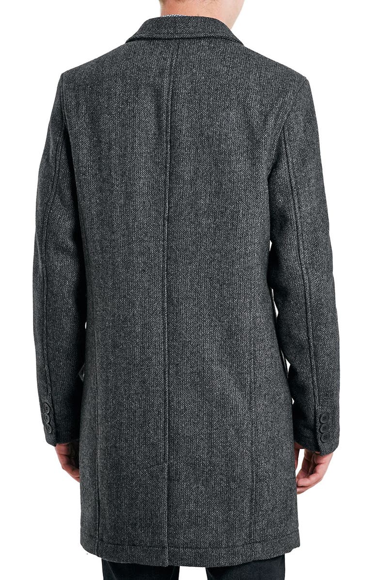 Topman Tweed Wool Blend Topcoat, Alternate, color,