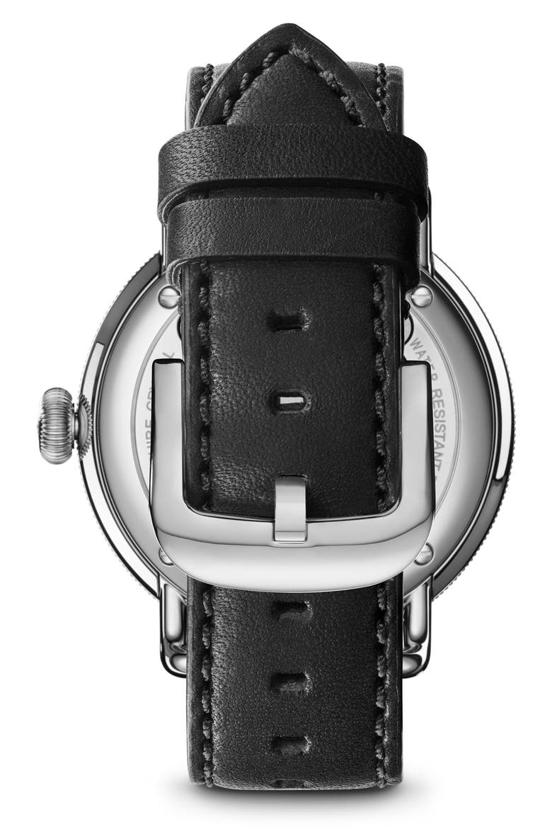 The Canfield Leather Strap Watch, 43mm, Alternate, color, SILVER