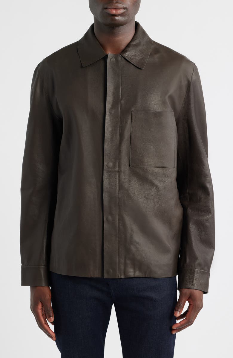 BOSS Mandalo Leather Jacket, Alternate, color, Dark Brown