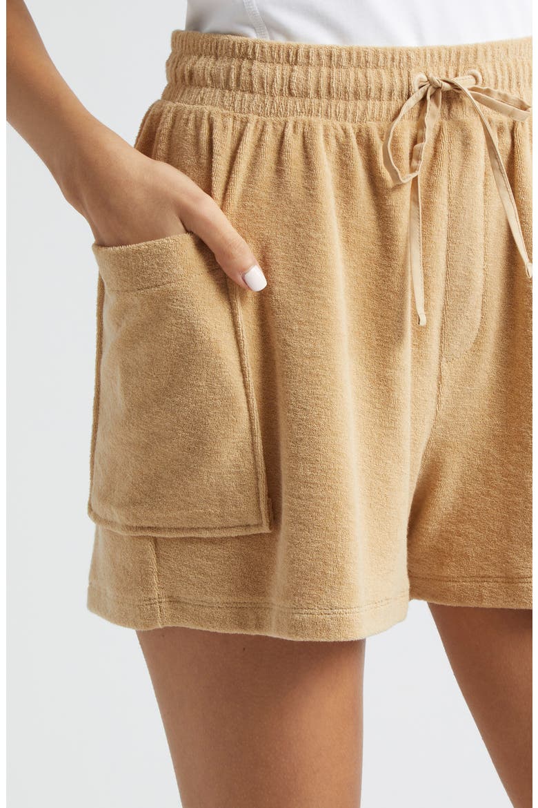 Terry Cloth Drawstring Shorts, Alternate, color, SAND CASTLE