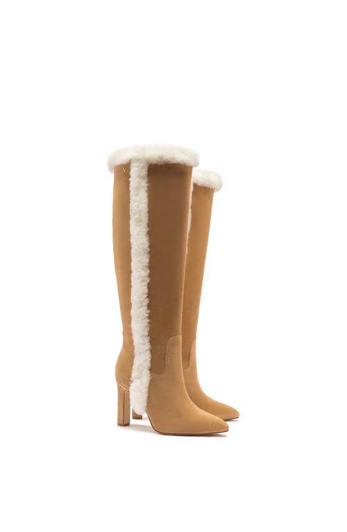 Larroude Cindy Hi Faux Fur Boot In Peanut