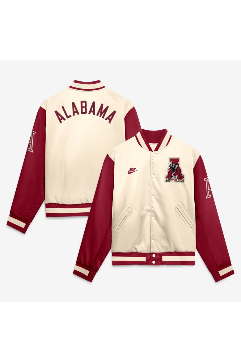 Men's Nike  Natural/Crimson Alabama Crimson Tide Legacy Full-Snap Bomber Jacket, Main, color, Natural