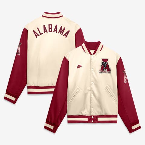 Men's Nike  Natural/Crimson Alabama Crimson Tide Legacy Full-Snap Bomber Jacket