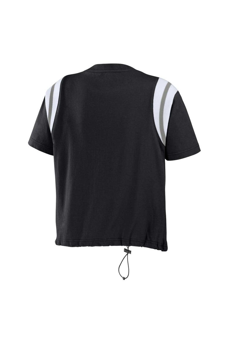 Women's WEAR by Erin Andrews Black Las Vegas Raiders Cinched Colorblock T-Shirt, Alternate, color, Black