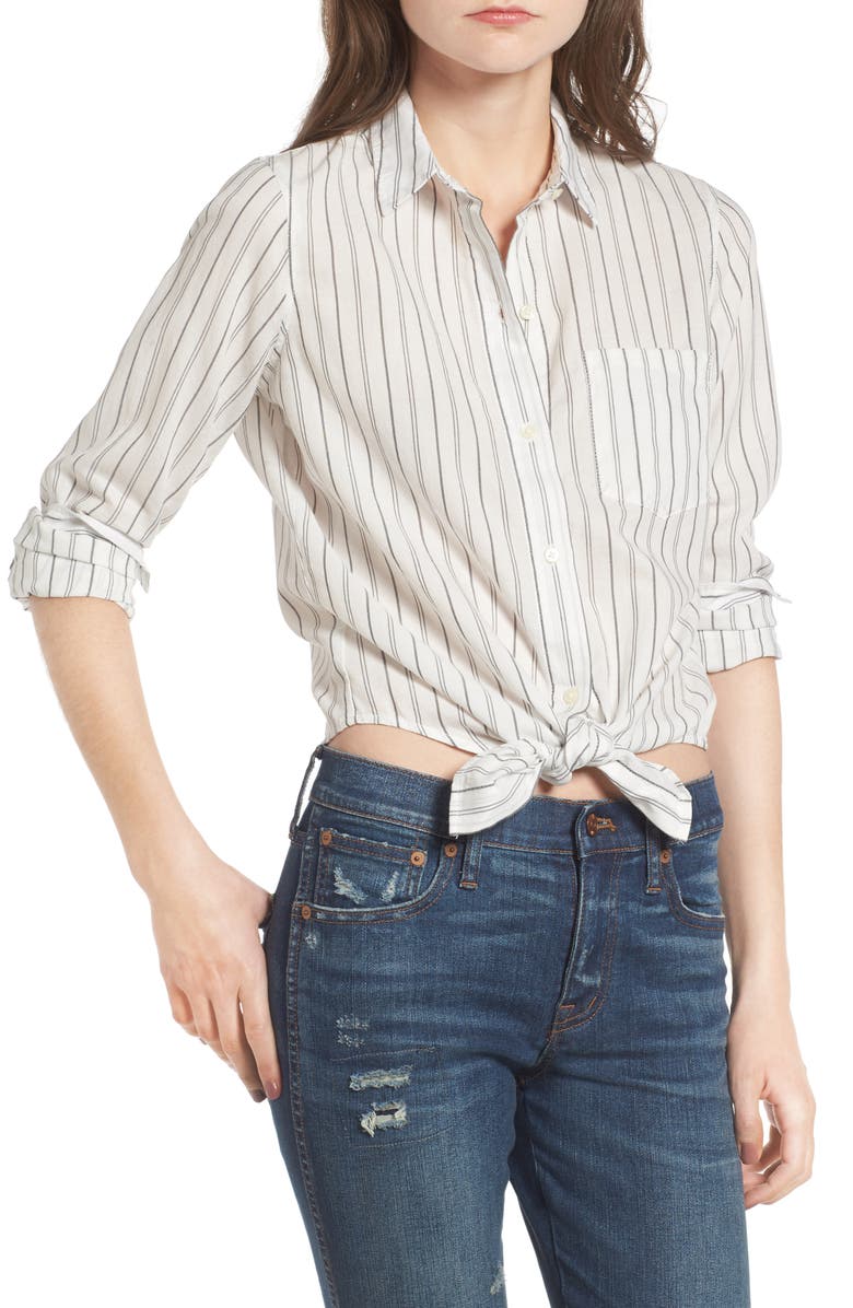 Madewell Stripe Tie Front Cotton Shirt, Main, color,
