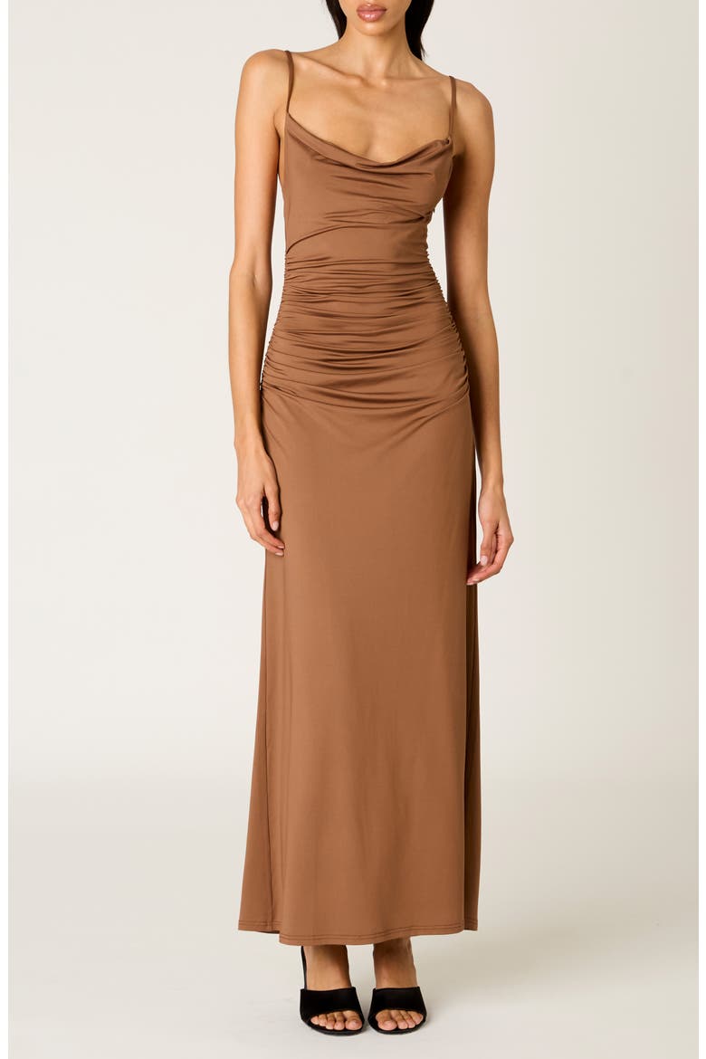 Ina Shirred Cowl Neck Slipdress, Main, color, MOCHA