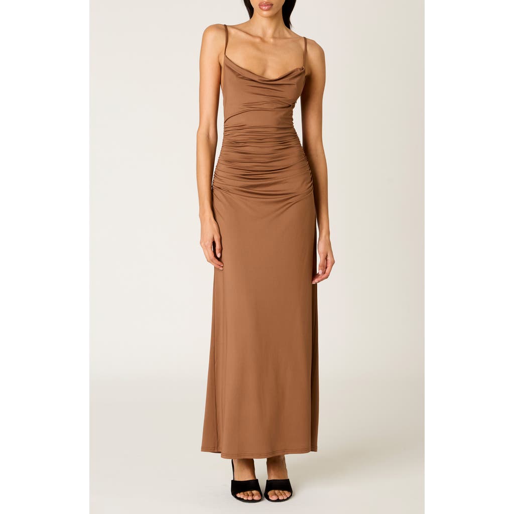 Nia Ina Shirred Cowl Neck Slipdress In Brown